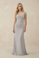 Cowl Neck Sheath Chiffon Bridesmaid Dress with Corset in Silver - KISS BRIDAL Bridesmaid Dresses