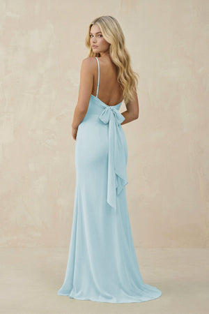Cowl Neck Sheath Chiffon Bridesmaid Dress with Corset in Sky Blue - KISS BRIDAL Bridesmaid Dresses