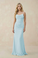 Cowl Neck Sheath Chiffon Bridesmaid Dress with Corset in Sky Blue - KISS BRIDAL Bridesmaid Dresses