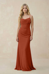 Cowl Neck Sheath Chiffon Bridesmaid Dress with Corset in Spice - KISS BRIDAL Bridesmaid Dresses