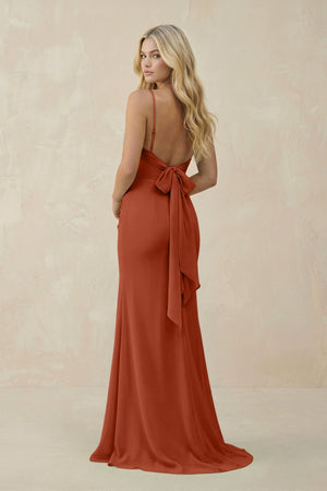 Cowl Neck Sheath Chiffon Bridesmaid Dress with Corset in Spice - KISS BRIDAL Bridesmaid Dresses