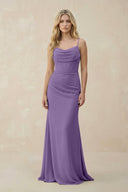 Cowl Neck Sheath Chiffon Bridesmaid Dress with Corset in Tahiti - KISS BRIDAL Bridesmaid Dresses