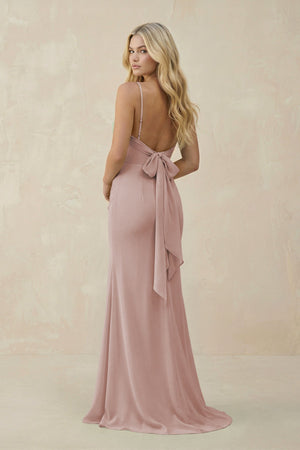 Cowl Neck Sheath Chiffon Bridesmaid Dress with Corset in Toffee - KISS BRIDAL Bridesmaid Dresses