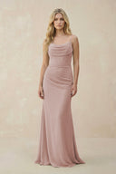 Cowl Neck Sheath Chiffon Bridesmaid Dress with Corset in Toffee - KISS BRIDAL Bridesmaid Dresses