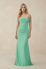 Cowl Neck Sheath Chiffon Bridesmaid Dress with Corset in Turquoise - KISS BRIDAL Bridesmaid Dresses