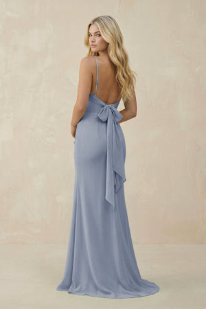 Cowl Neck Sheath Chiffon Bridesmaid Dress with Corset in Twilight - KISS BRIDAL Bridesmaid Dresses