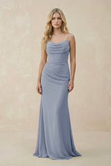 Cowl Neck Sheath Chiffon Bridesmaid Dress with Corset in Twilight - KISS BRIDAL Bridesmaid Dresses