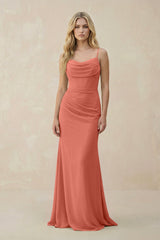 Cowl Neck Sheath Chiffon Bridesmaid Dress with Corset in Wild Rose - KISS BRIDAL Bridesmaid Dresses