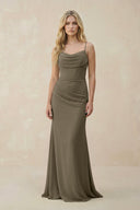 Cowl Neck Sheath Chiffon Bridesmaid Dress with Corset in Willow Green - KISS BRIDAL Bridesmaid Dresses
