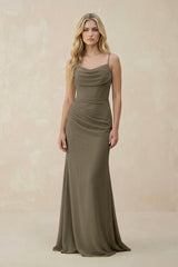 Cowl Neck Sheath Chiffon Bridesmaid Dress with Corset in Willow Green - KISS BRIDAL Bridesmaid Dresses