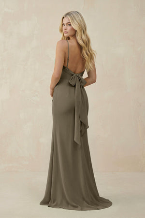 Cowl Neck Sheath Chiffon Bridesmaid Dress with Corset in Willow Green - KISS BRIDAL Bridesmaid Dresses