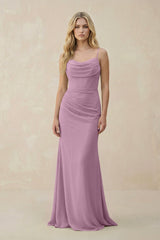 Cowl Neck Sheath Chiffon Bridesmaid Dress with Corset in Wisteria - KISS BRIDAL Bridesmaid Dresses