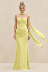 Cowl Neck Sheath Chiffon Bridesmaid Dress with Ribbon in Buttercup - KISS BRIDAL Bridesmaid Dresses