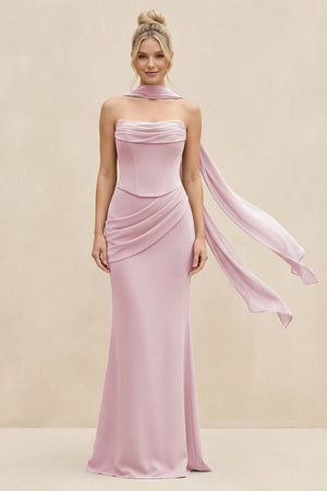 Cowl Neck Sheath Chiffon Bridesmaid Dress with Ribbon in Candy Pink - SHE IS ME Bridesmaid Dresses