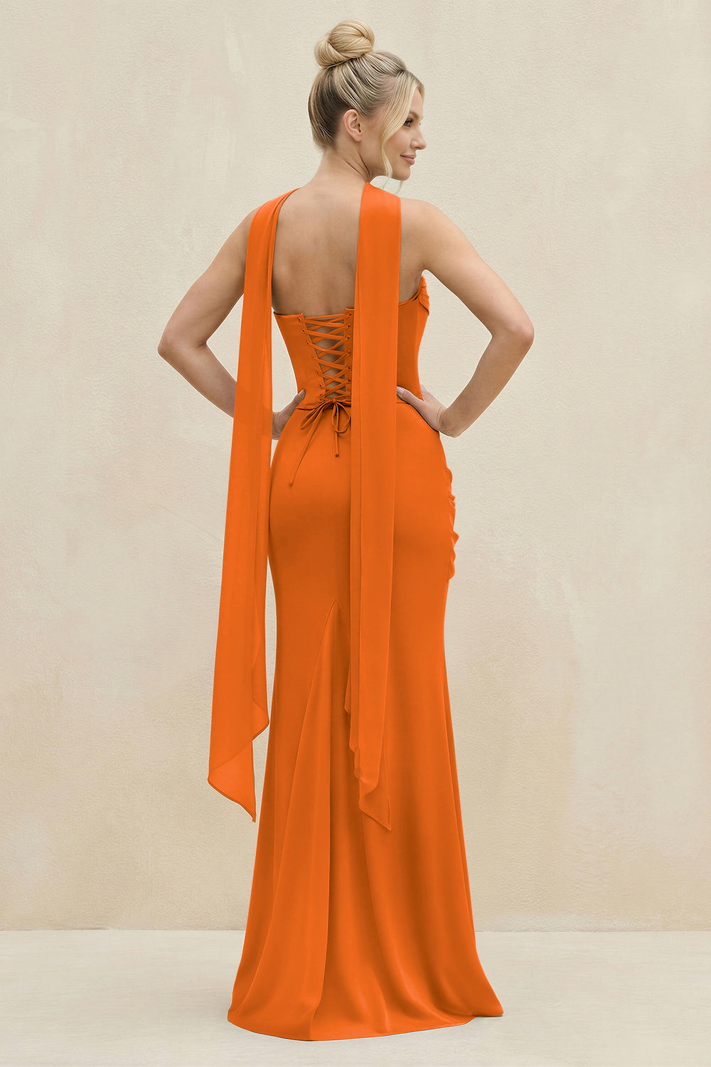 Cowl Neck Sheath Chiffon Bridesmaid Dress with Ribbon in Cinnamon