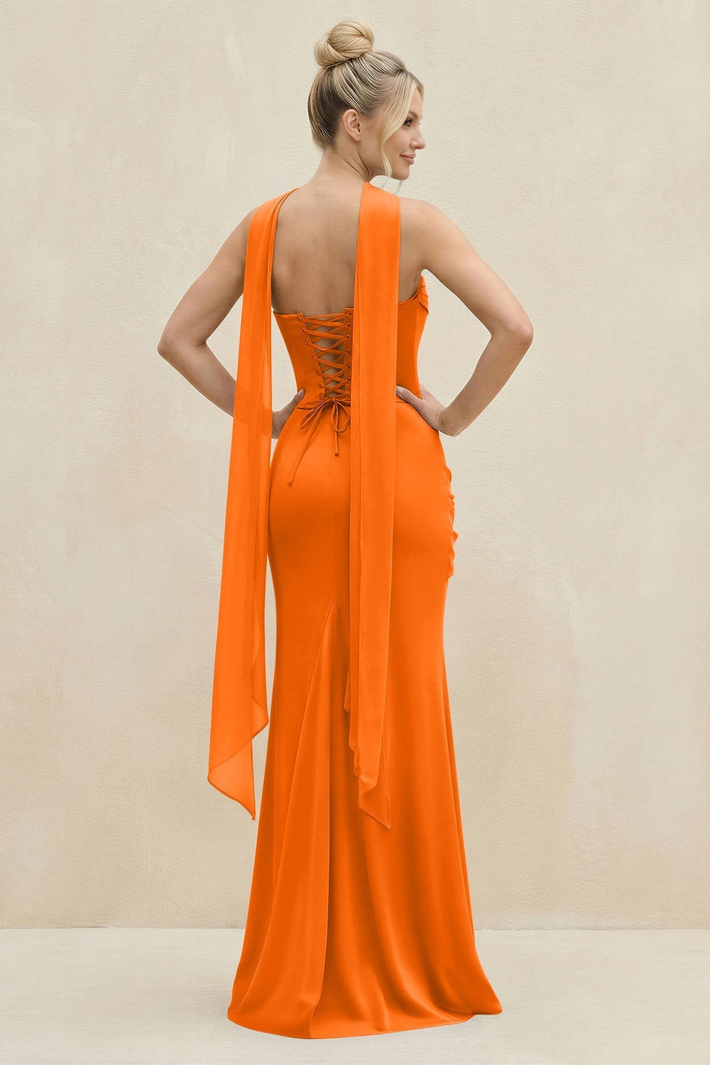 Cowl Neck Sheath Chiffon Bridesmaid Dress with Ribbon in Cinnamon - KISS BRIDAL Bridesmaid Dresses