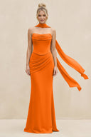 Cowl Neck Sheath Chiffon Bridesmaid Dress with Ribbon in Cinnamon - SHE IS ME Bridesmaid Dresses