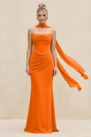 Cowl Neck Sheath Chiffon Bridesmaid Dress with Ribbon in Cinnamon - SHE IS ME Bridesmaid Dresses