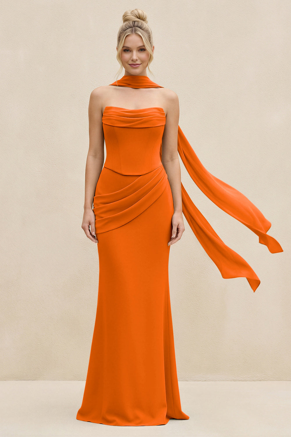 Cowl Neck Sheath Chiffon Bridesmaid Dress with Ribbon in Cinnamon