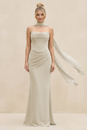 Cowl Neck Sheath Chiffon Bridesmaid Dress with Ribbon in Dove Gray - SHE IS ME Bridesmaid Dresses