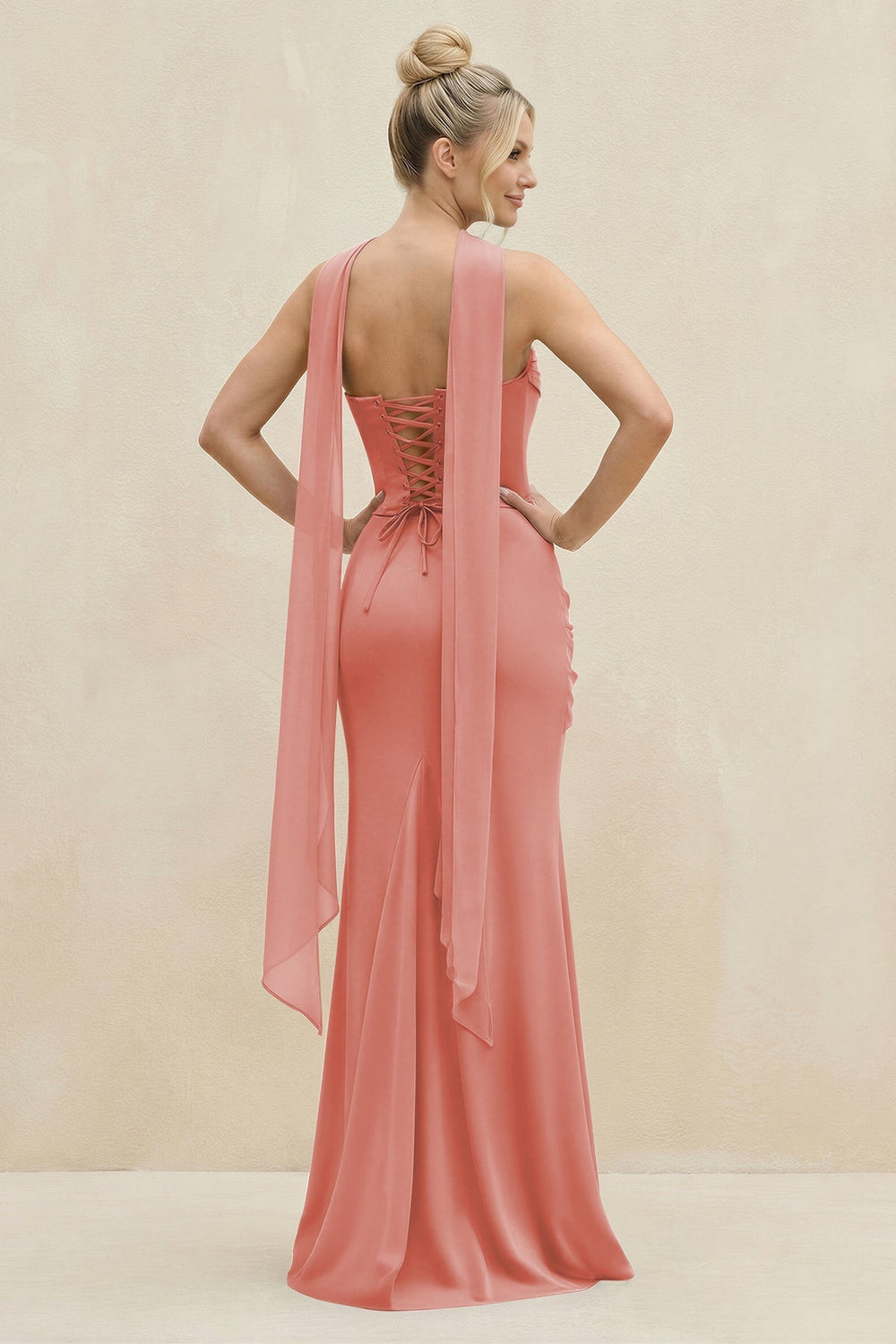 Cowl Neck Sheath Chiffon Bridesmaid Dress with Ribbon in Mulberry - KISS BRIDAL Bridesmaid Dresses