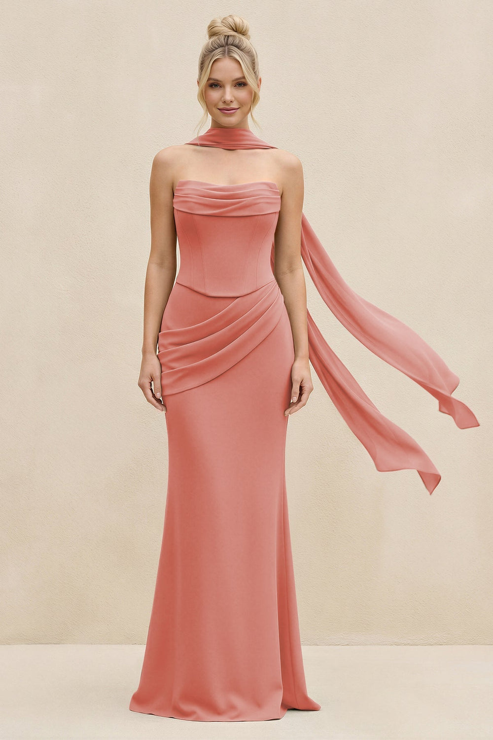 Cowl Neck Sheath Chiffon Bridesmaid Dress with Ribbon in Mulberry - KISS BRIDAL Bridesmaid Dresses