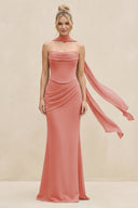 Cowl Neck Sheath Chiffon Bridesmaid Dress with Ribbon in Mulberry - SHE IS ME Bridesmaid Dresses