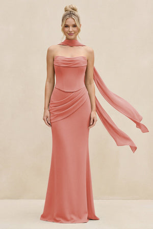Cowl Neck Sheath Chiffon Bridesmaid Dress with Ribbon in Mulberry - SHE IS ME Bridesmaid Dresses