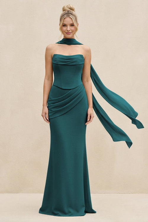 Cowl Neck Sheath Chiffon Bridesmaid Dress with Ribbon in Pine