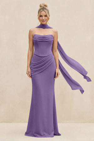 Cowl Neck Sheath Chiffon Bridesmaid Dress with Ribbon in Tahiti - SHE IS ME Bridesmaid Dresses