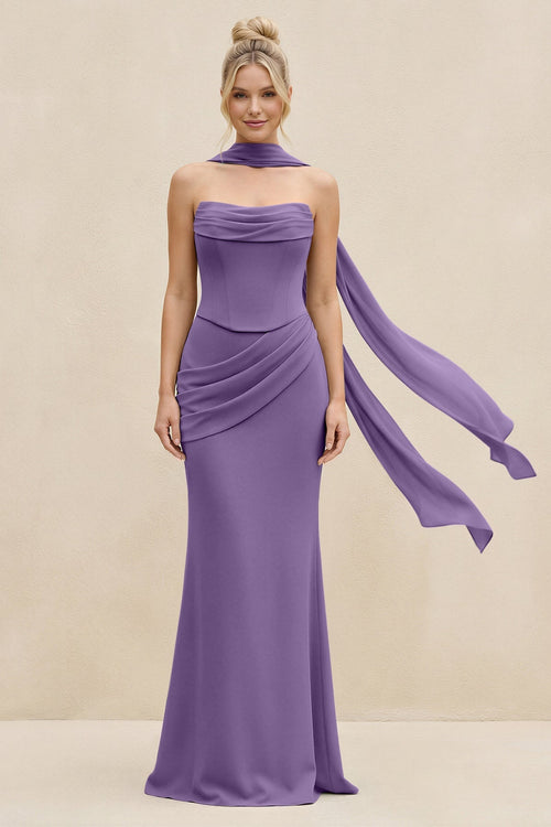 Cowl Neck Sheath Chiffon Bridesmaid Dress with Ribbon in Tahiti - SHE IS ME Bridesmaid Dresses