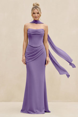 Cowl Neck Sheath Chiffon Bridesmaid Dress with Ribbon in Tahiti | KISSBRIDAL