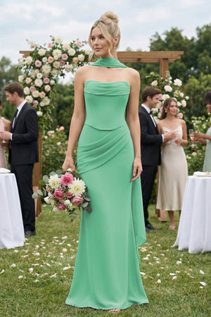 Cowl Neck Sheath Chiffon Bridesmaid Dress with Ribbon in Turquoise - SHE IS ME Bridesmaid Dresses