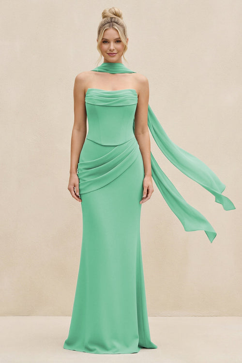 Cowl Neck Sheath Chiffon Bridesmaid Dress with Ribbon in Turquoise - SHE IS ME Bridesmaid Dresses