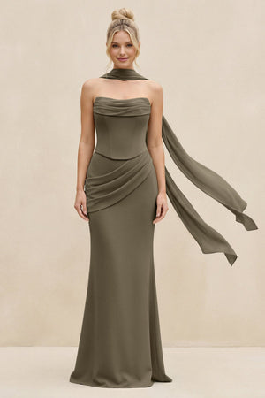 Cowl Neck Sheath Chiffon Bridesmaid Dress with Ribbon in Willow Green - SHE IS ME Bridesmaid Dresses
