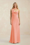 Cowl Neck Sheath Chiffon Maxi Bridesmaid Dress With Ribbon in Rosette - SHE IS ME Bridesmaid Dresses
