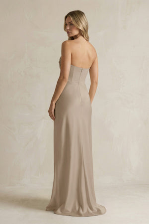 Cowl Neck Sheath Corset Bridesmaid Dress in Almond - KISS BRIDAL Bridesmaid Dresses