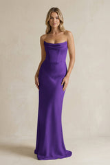 Cowl Neck Sheath Corset Bridesmaid Dress in Amethyst - KISS BRIDAL Bridesmaid Dresses