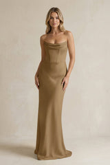 Cowl Neck Sheath Corset Bridesmaid Dress in Apple Cinnamon - KISS BRIDAL Bridesmaid Dresses