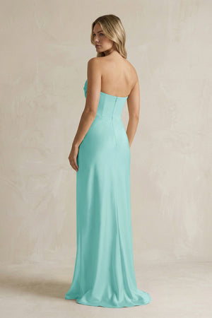 Cowl Neck Sheath Corset Bridesmaid Dress in Aqua - KISS BRIDAL Bridesmaid Dresses