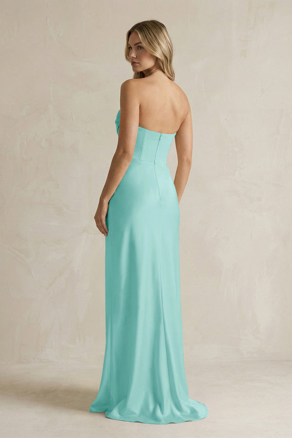 Cowl Neck Sheath Corset Bridesmaid Dress in Aqua - KISS BRIDAL Bridesmaid Dresses