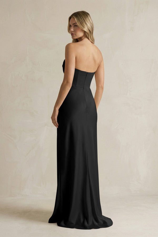 Cowl Neck Sheath Corset Bridesmaid Dress in Black - KISS BRIDAL Bridesmaid Dresses