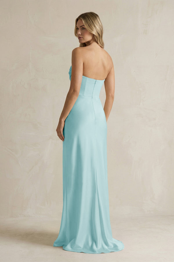 Cowl Neck Sheath Corset Bridesmaid Dress in Bleached Aqua - KISS BRIDAL Bridesmaid Dresses