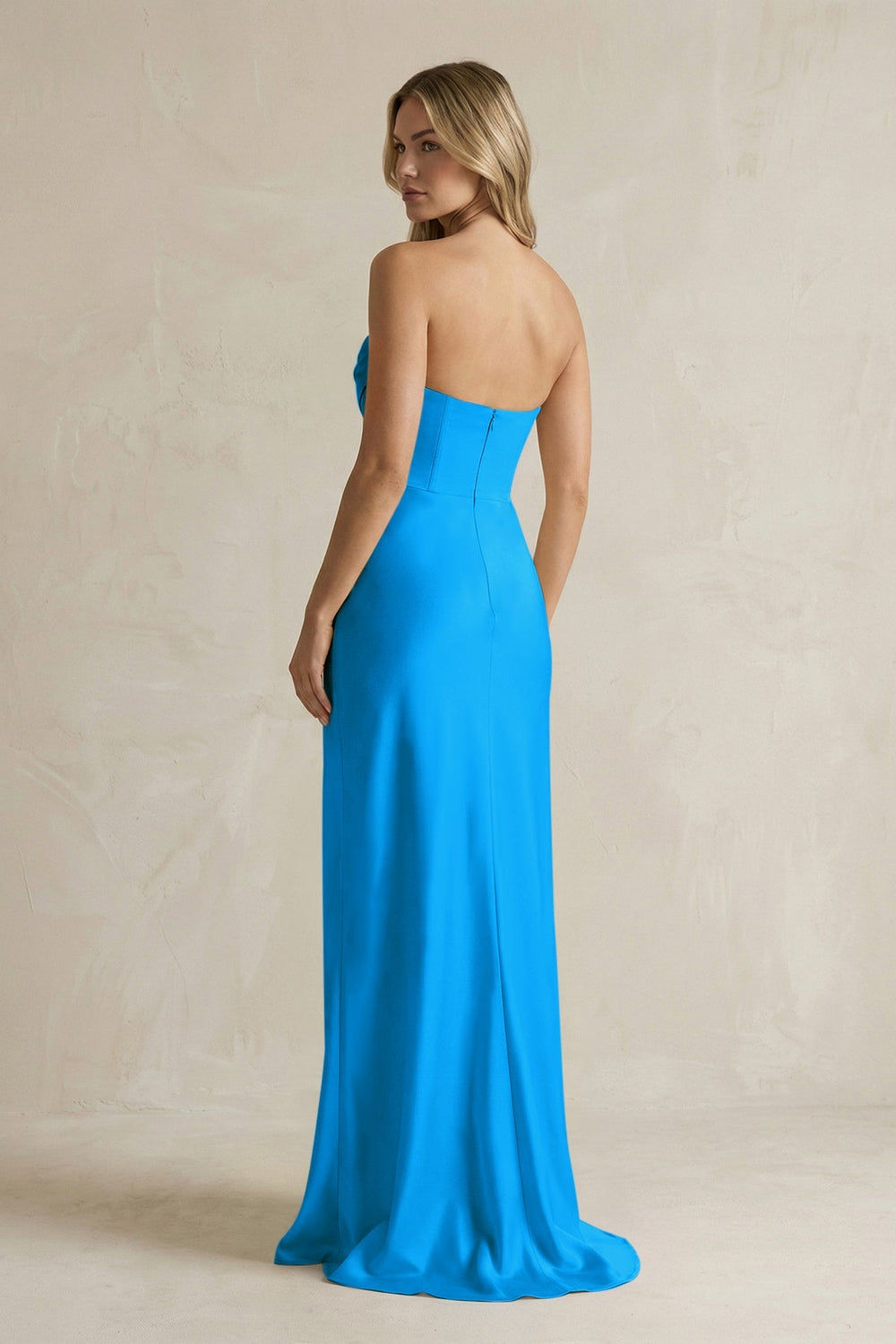 Cowl Neck Sheath Corset Bridesmaid Dress in Blue Jay - KISS BRIDAL Bridesmaid Dresses