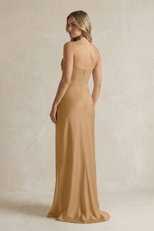 Cowl Neck Sheath Corset Bridesmaid Dress in Bronzer - KISS BRIDAL Bridesmaid Dresses