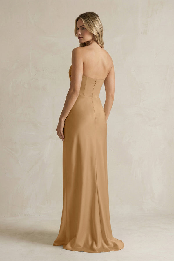 Cowl Neck Sheath Corset Bridesmaid Dress in Bronzer - KISS BRIDAL Bridesmaid Dresses