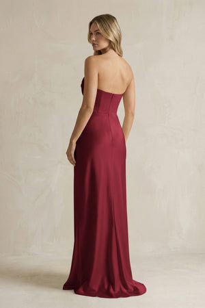 Cowl Neck Sheath Corset Bridesmaid Dress in Burgundy - KISS BRIDAL Bridesmaid Dresses