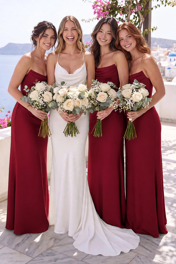 Cowl Neck Sheath Corset Bridesmaid Dress in Burgundy - KISS BRIDAL Bridesmaid Dresses