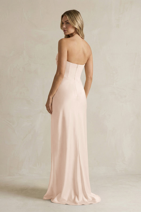 Cowl Neck Sheath Corset Bridesmaid Dress in Buttercream - KISS BRIDAL Bridesmaid Dresses