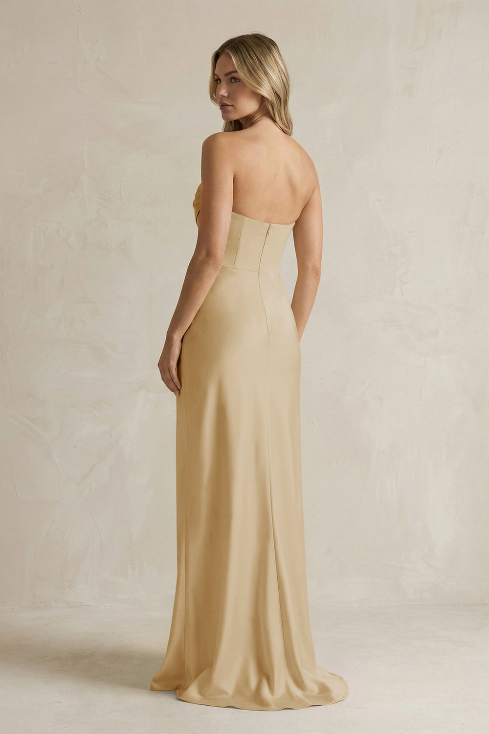 Cowl Neck Sheath Corset Bridesmaid Dress in Champagne - KISS BRIDAL Bridesmaid Dresses